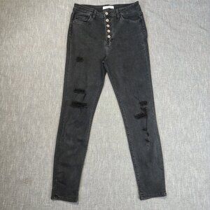 Flying Monkey Size 30 Super Hi Rise Distressed Skinny Button Fly Ripped Stretch